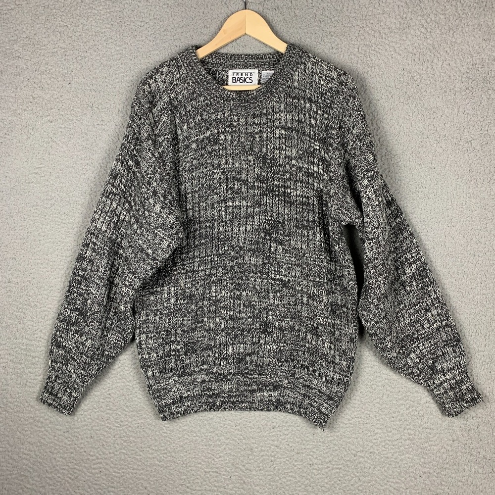 Vtg 90s Grandpa Sweater Men Large Ribbed Crew‎ Chunky Trend Basics Marled Grunge